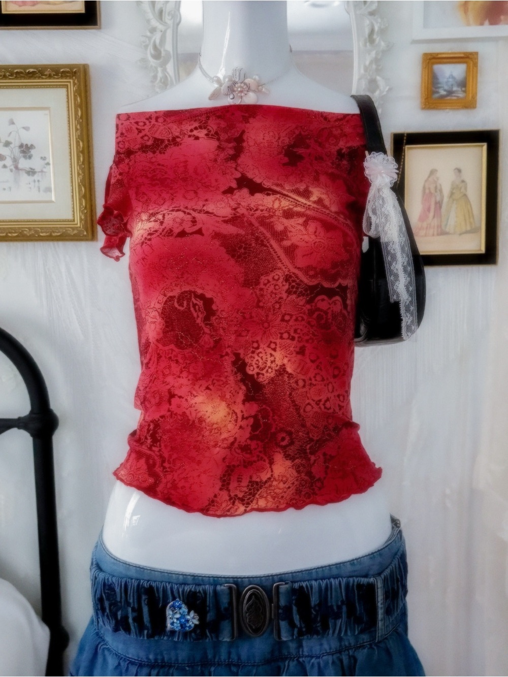 Y2K fairy whimsigoth shimmery multicolor red top